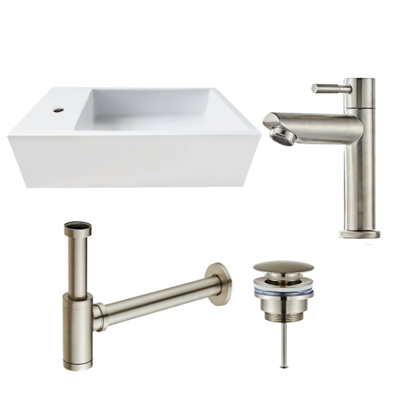 Saniclear fonteinset alaska links met RVS kraan