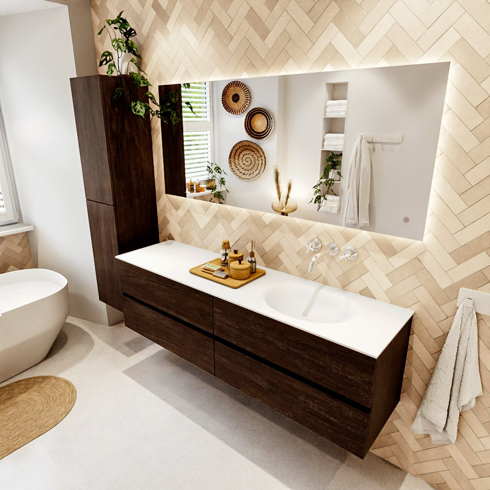Mondiaz Vica badmeubel 170cm dark brown 4 lades met wastafel moon rechts zonder kraangat