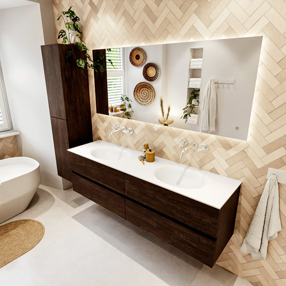 Mondiaz Vica badmeubel 170cm dark brown 4 lades met wastafel moon dubbel zonder kraangat