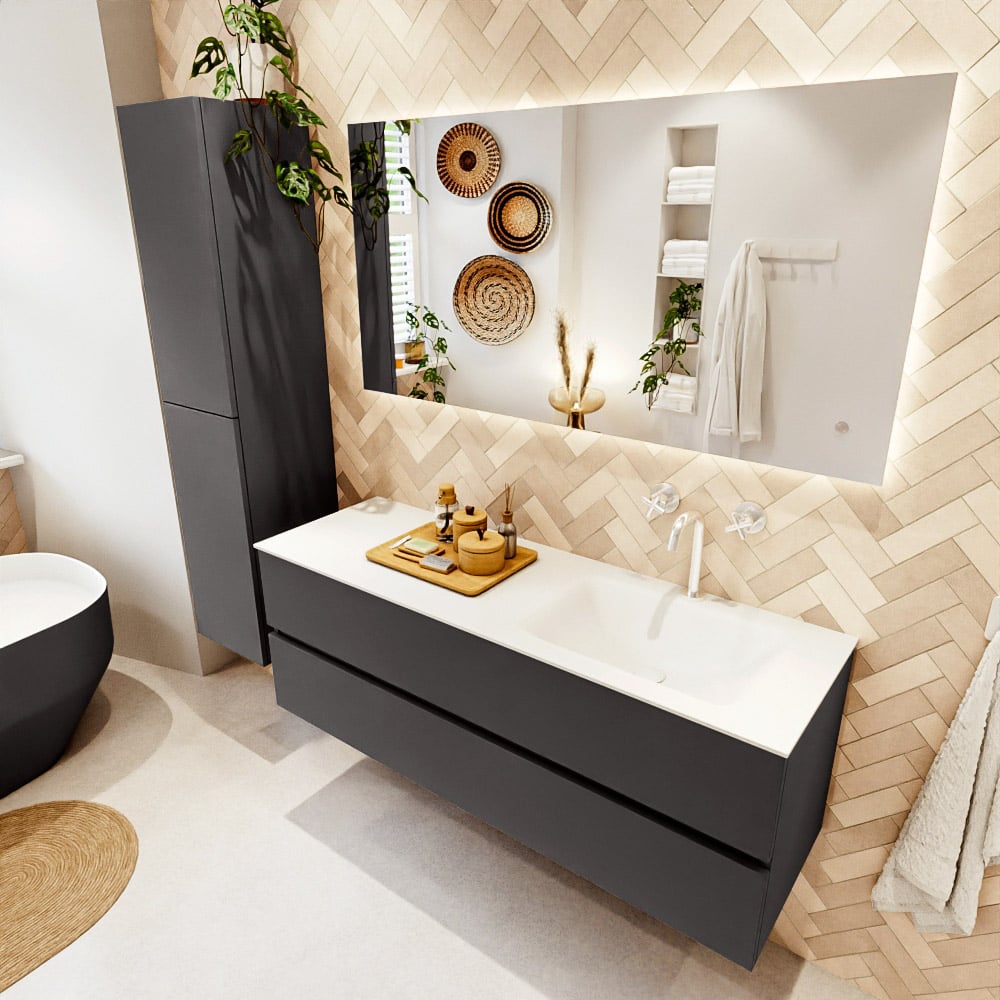 Mondiaz Vica badmeubel 140cm dark grey 2 lades met wastafel cloud rechts 1 kraangat