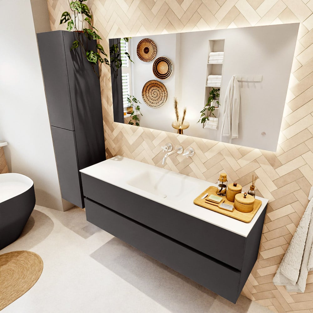 Mondiaz Vica badmeubel 140cm dark grey 2 lades met wastafel cloud midden zonder kraangat