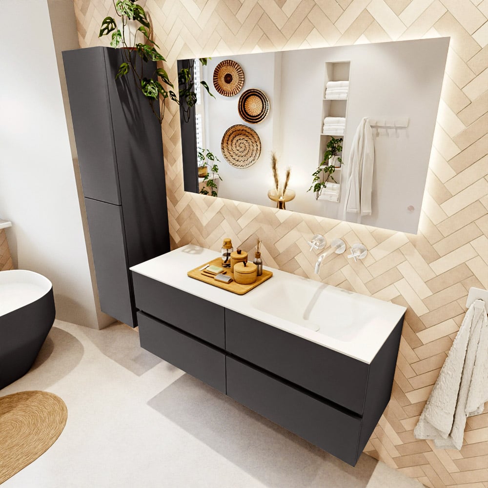 Mondiaz Vica badmeubel 130cm dark grey 4 lades met wastafel cloud rechts zonder kraangat