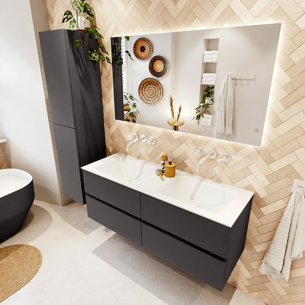 Mondiaz Vica badmeubel 130cm dark grey 4 lades met wastafel cloud dubbel zonder kraangat