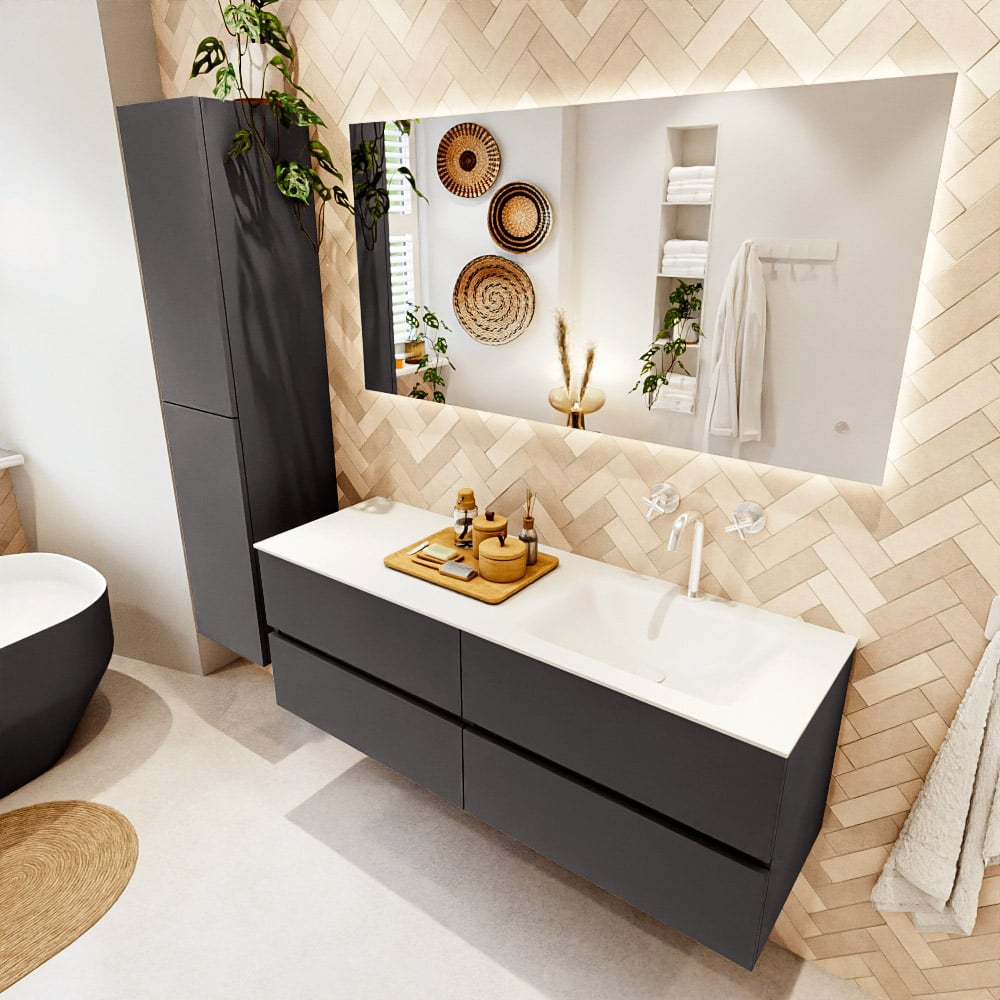 Mondiaz Vica badmeubel 140cm dark grey 4 lades met wastafel cloud rechts 1 kraangat