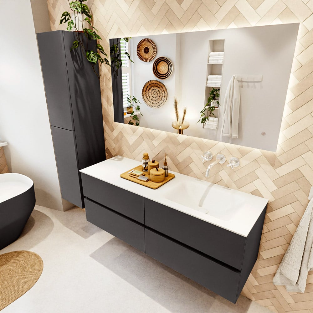 Mondiaz Vica badmeubel 140cm dark grey 4 lades met wastafel cloud rechts zonder kraangat