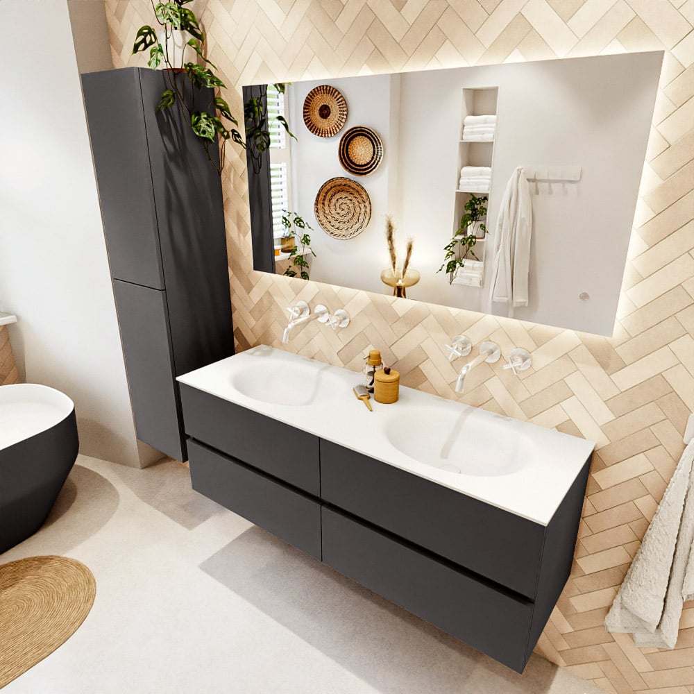 Mondiaz Vica badmeubel 140cm dark grey 4 lades met wastafel moon dubbel zonder kraangat