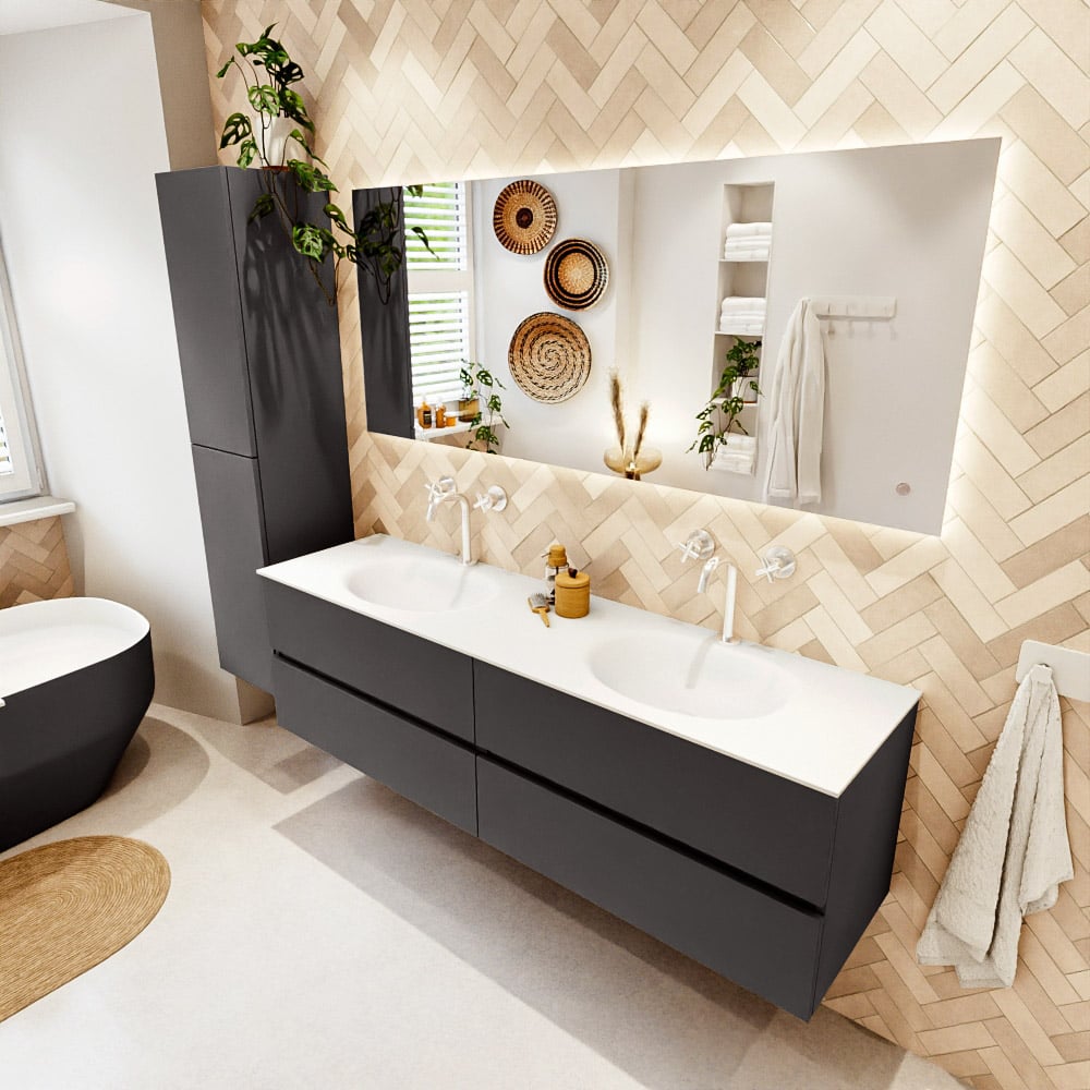 Mondiaz Vica badmeubel 170cm dark grey 4 lades met wastafel moon dubbel 2 kraangaten