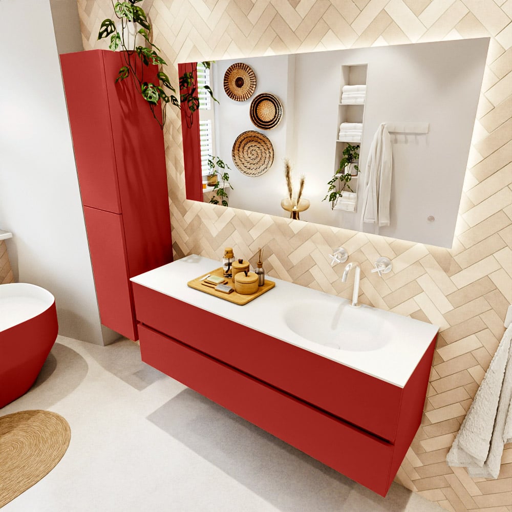 Mondiaz Vica badmeubel 140cm fire 2 lades met wastafel moon rechts 1 kraangat