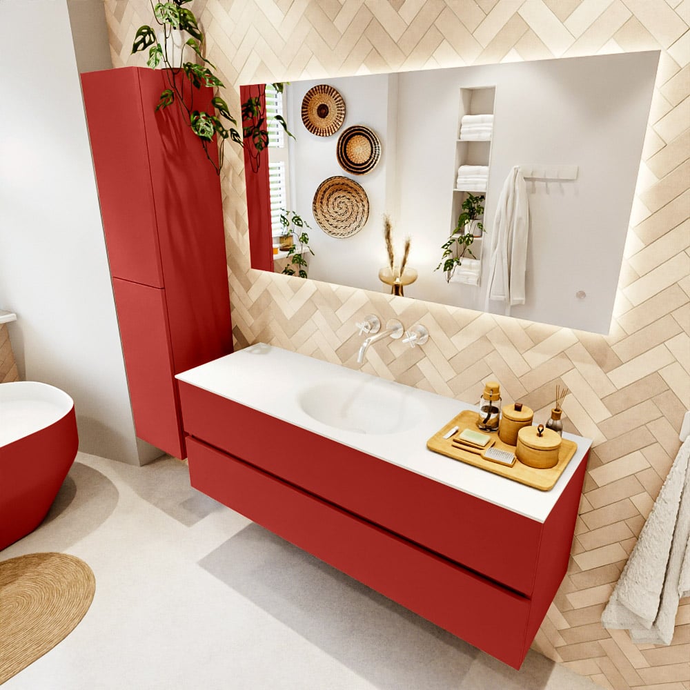 Mondiaz Vica badmeubel 140cm fire 2 lades met wastafel moon midden zonder kraangat