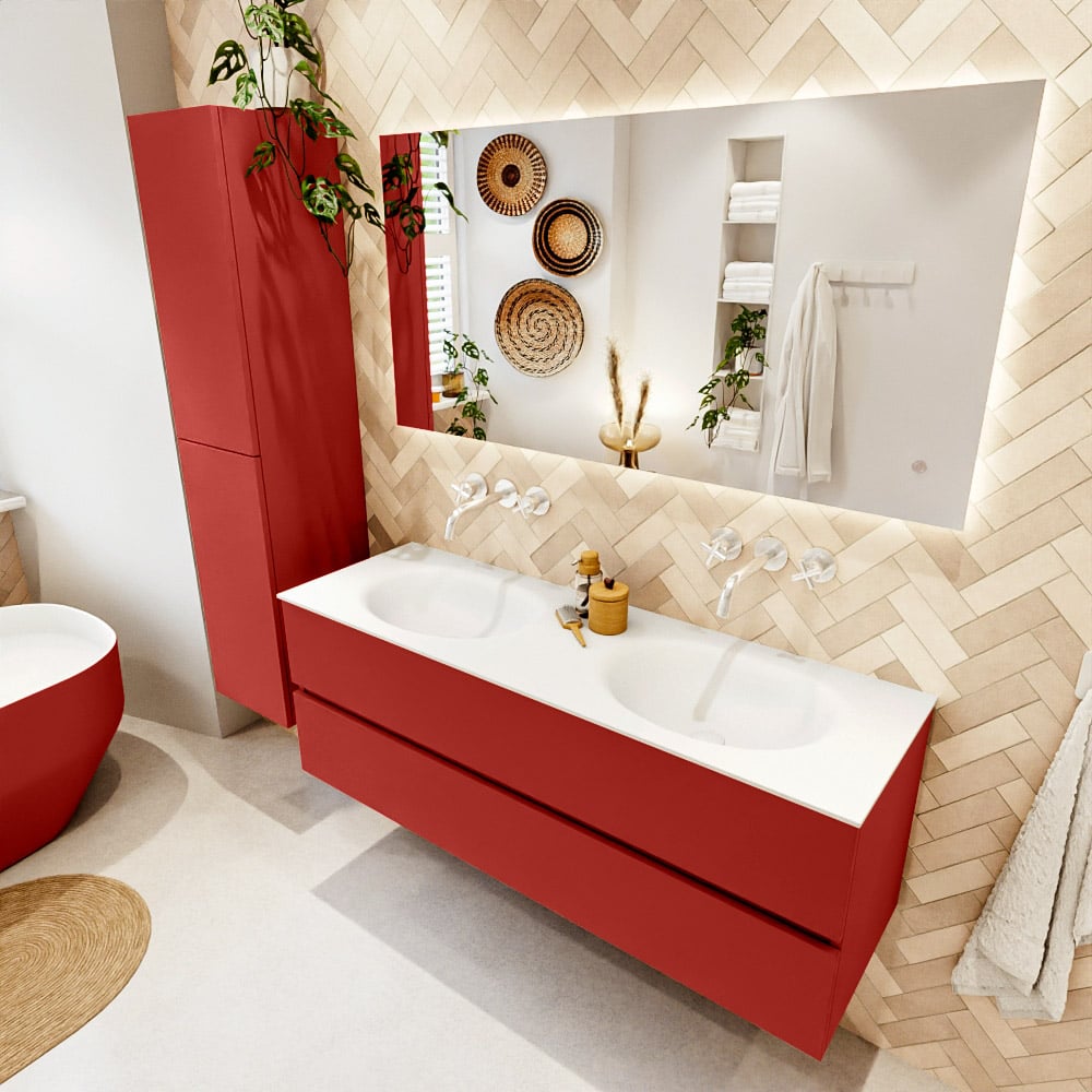 Mondiaz Vica badmeubel 140cm fire 2 lades met wastafel moon dubbel zonder kraangat