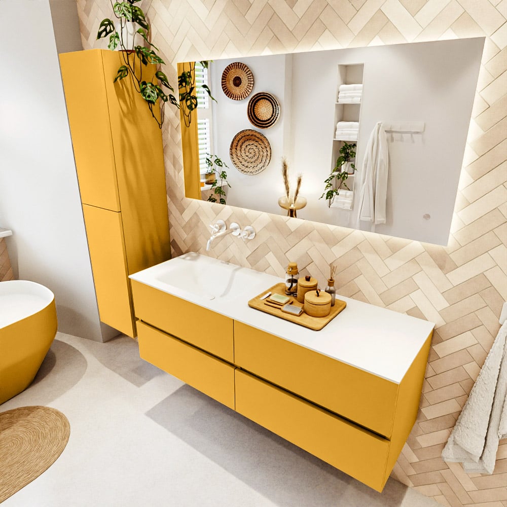 Mondiaz Vica badmeubel 140cm ocher 4 lades met wastafel cloud links zonder kraangat