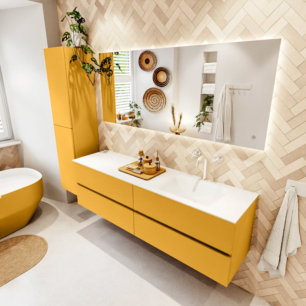 Mondiaz Vica badmeubel 170cm ocher 4 lades met wastafel cloud rechts 1 kraangat