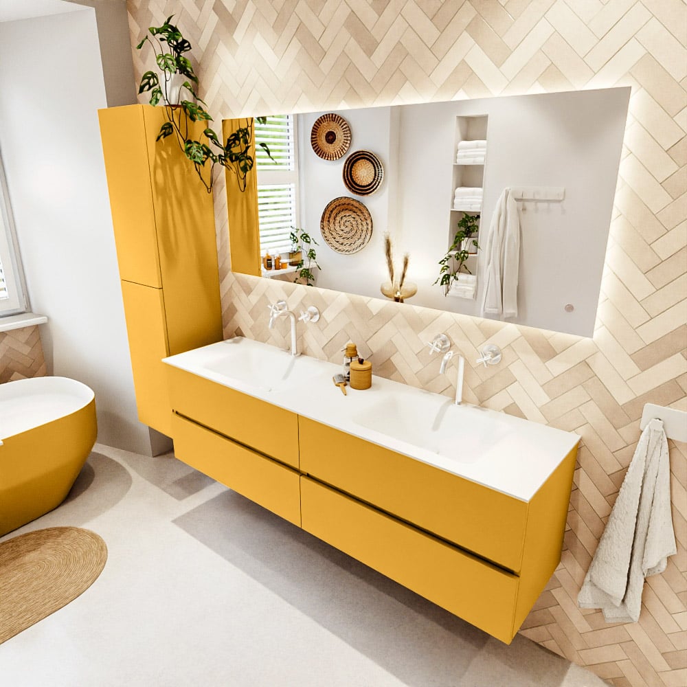Mondiaz Vica badmeubel 170cm ocher 4 lades met wastafel cloud dubbel 2 kraangaten