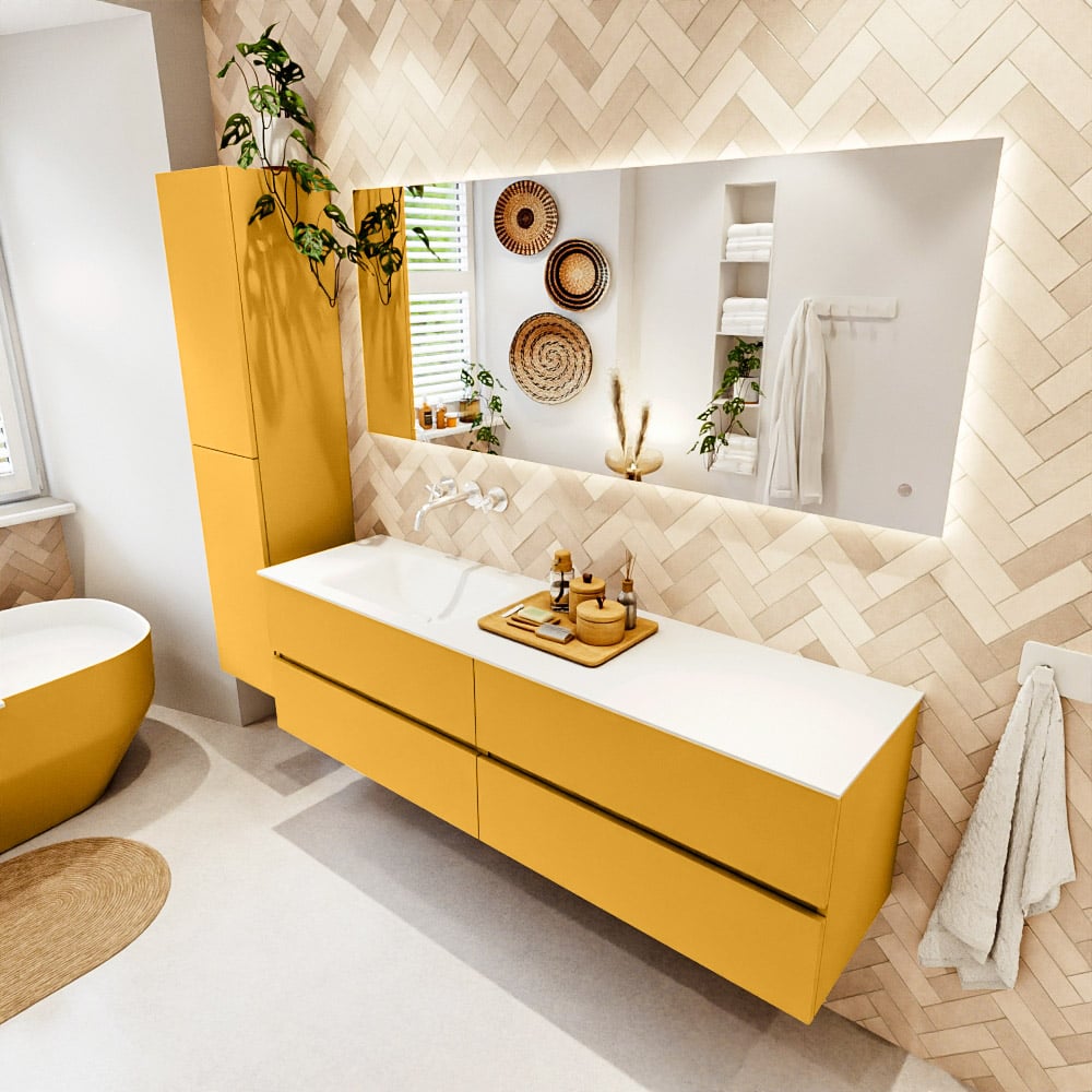 Mondiaz Vica badmeubel 170cm ocher 4 lades met wastafel cloud links zonder kraangat
