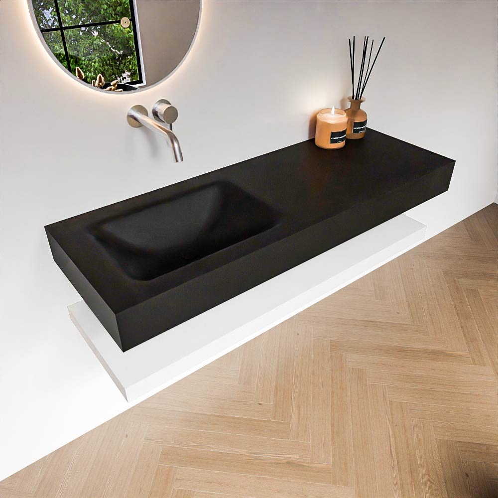 Zaro Alan badmeubel 130cm met planchet talc en vrijhangende wastafel cloud links zonder kraangat urban