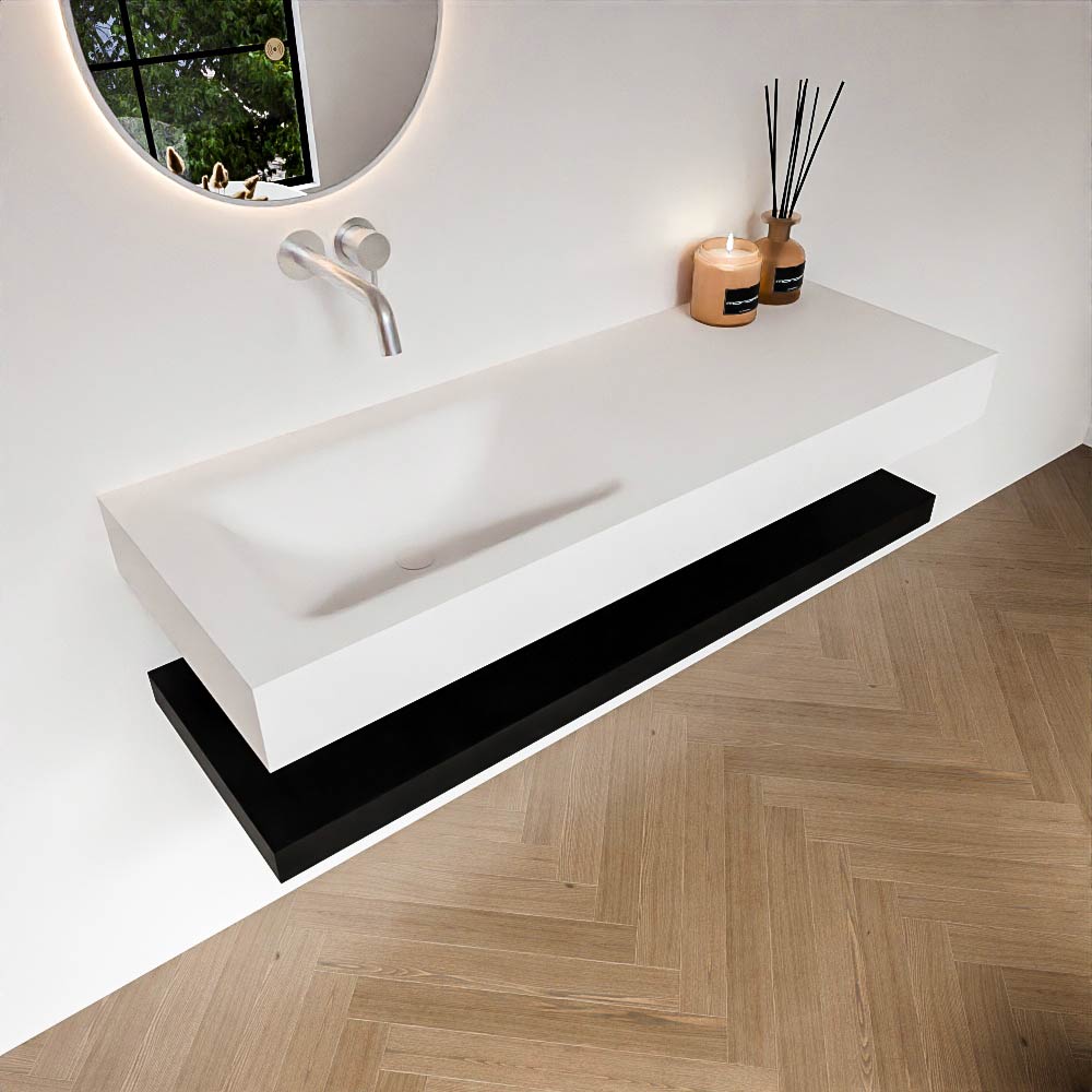 Zaro Alan badmeubel 130cm met planchet urban en vrijhangende wastafel cloud links zonder kraangat talc