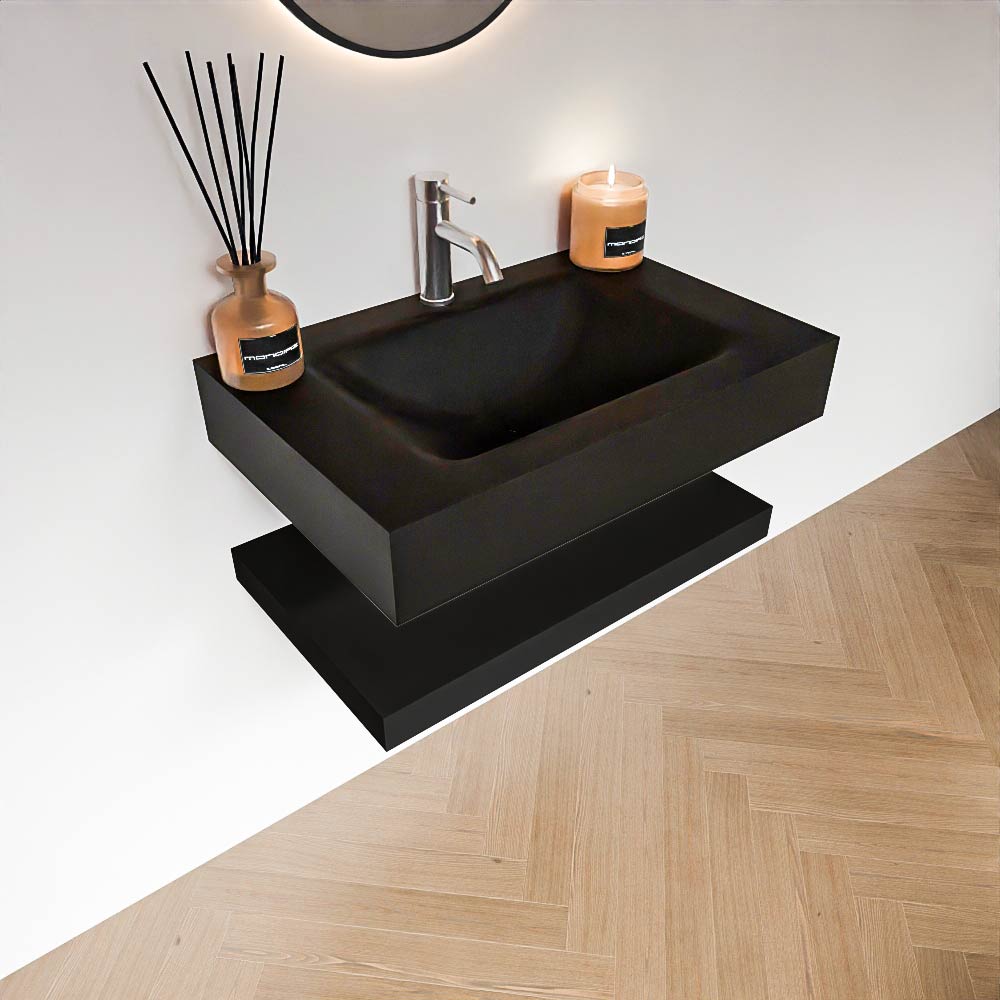 Zaro Alan badmeubel 70cm met planchet urban en vrijhangende wastafel cloud midden 1 kraangat urban