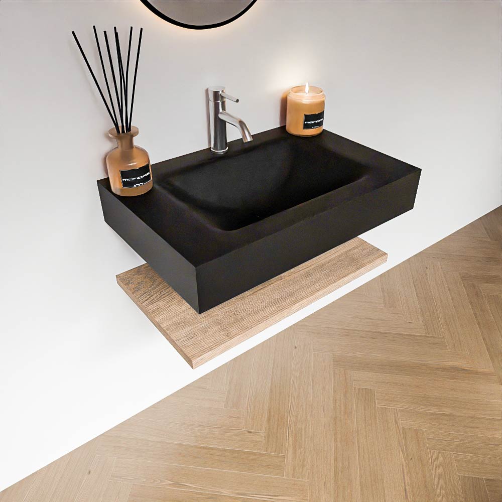 Zaro Alan badmeubel 70cm met planchet washed oak en vrijhangende wastafel cloud midden 1 kraangat urban
