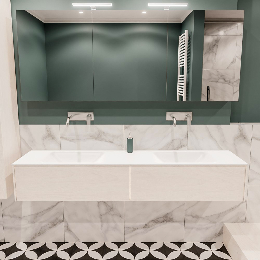 Lush onderkast 180cm in kleur UNDERLAYMENT met 2 lades Push tot open geschikt voor dubbele wastafel. Compleet met solid surface wastafel cloud M63023met 0 kraangat(en)