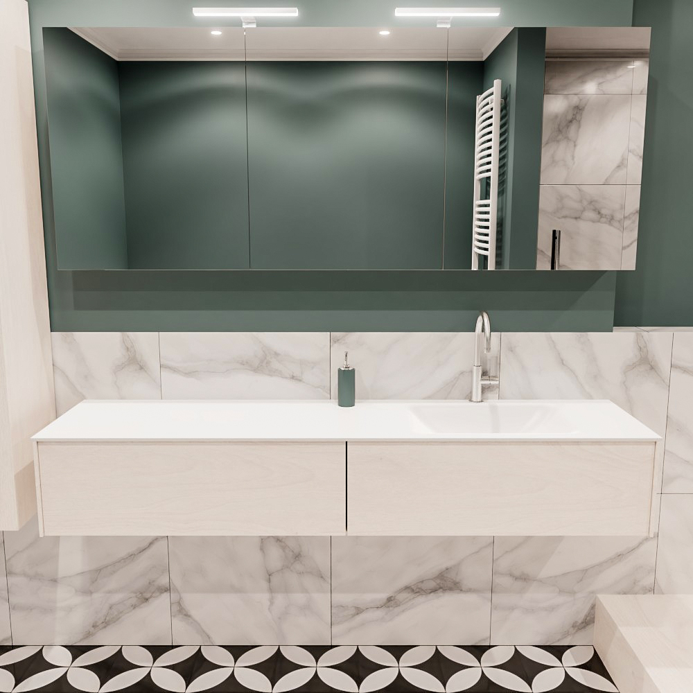 Lush onderkast 180cm in kleur UNDERLAYMENT met 2 lades Push tot open geschikt voor rechtse wastafel. Compleet met solid surface wastafel cloud M63022met 1 kraangat(en)