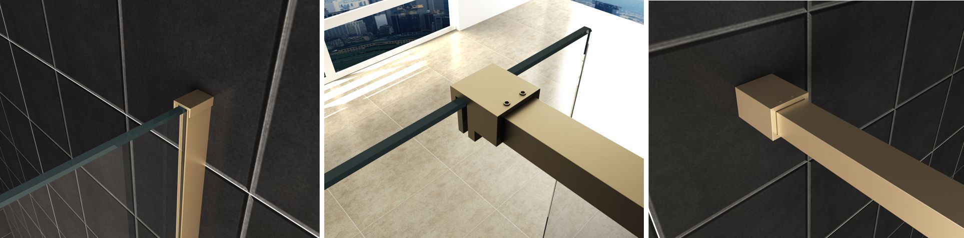 Mueller Slimline muurprofiel met stabilisatiestang 120cm geborsteld messing goud