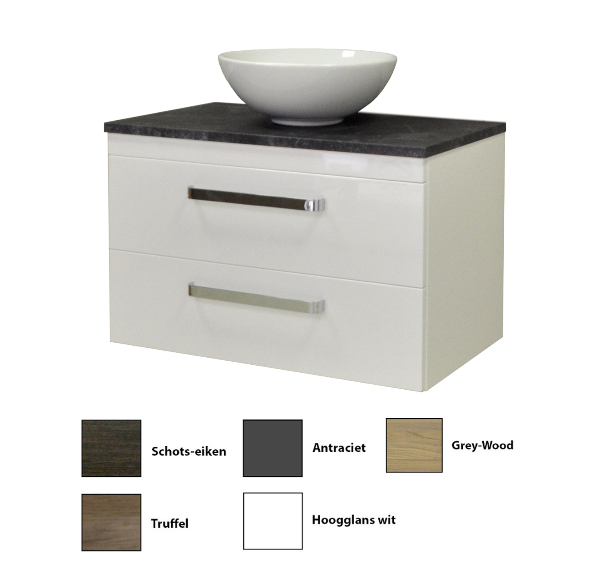 Sanicare Q11 badkamermeubel met black-stone topblad 80 cm grey-wood