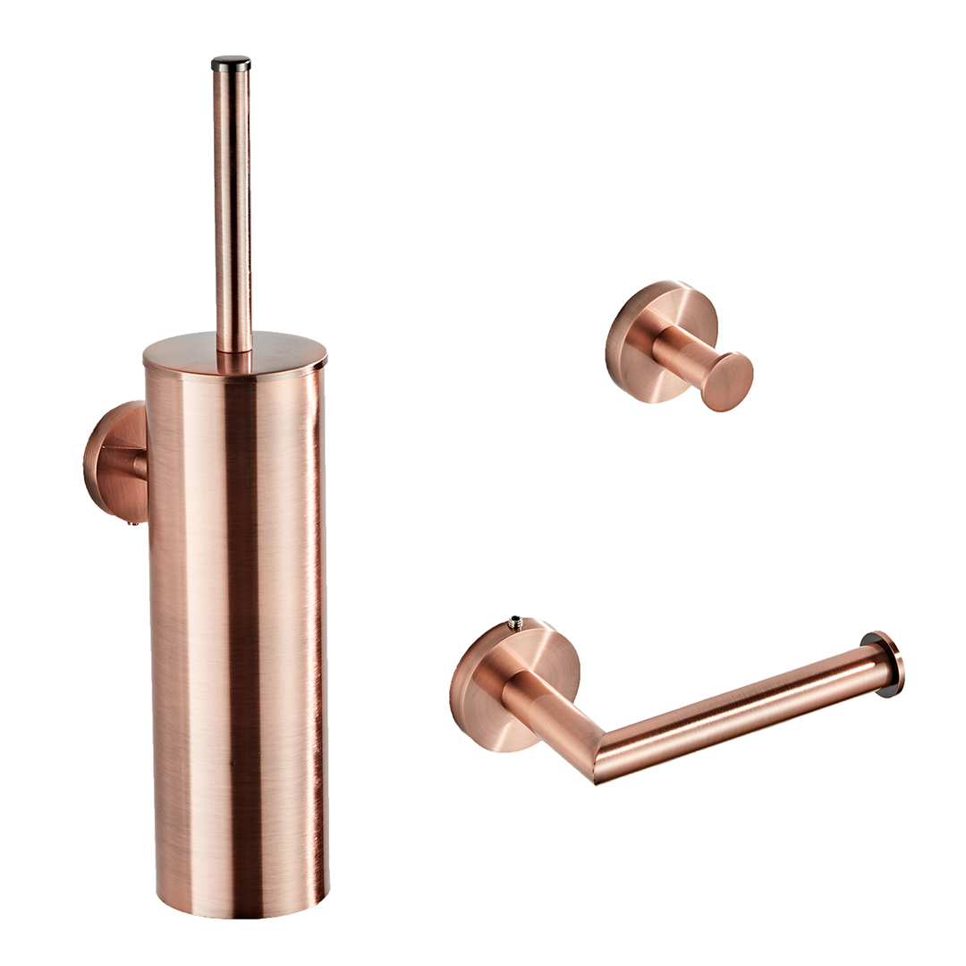 Saniclear Copper koperkleurig toilet accessoire set incl toiletborstel, rolhouder en haak