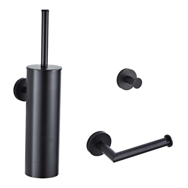 Saniclear Nero mat zwart toilet accessoire set incl toiletborstel, rolhouder en haak