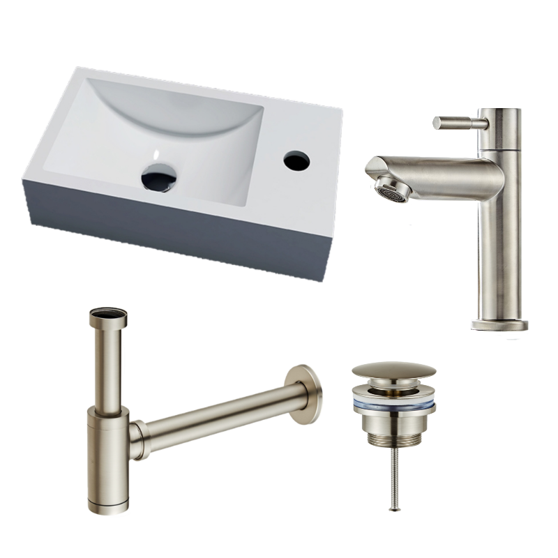 Lambini Designs Recto solid surface fonteinset rechts met RVS kraan