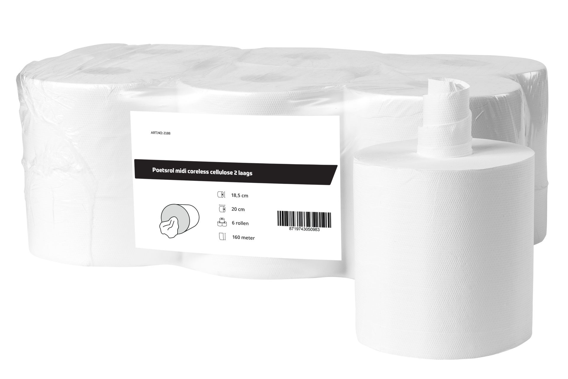 All Care Poetsrol midi coreless cellulose wit 2 laags - 6 rollen