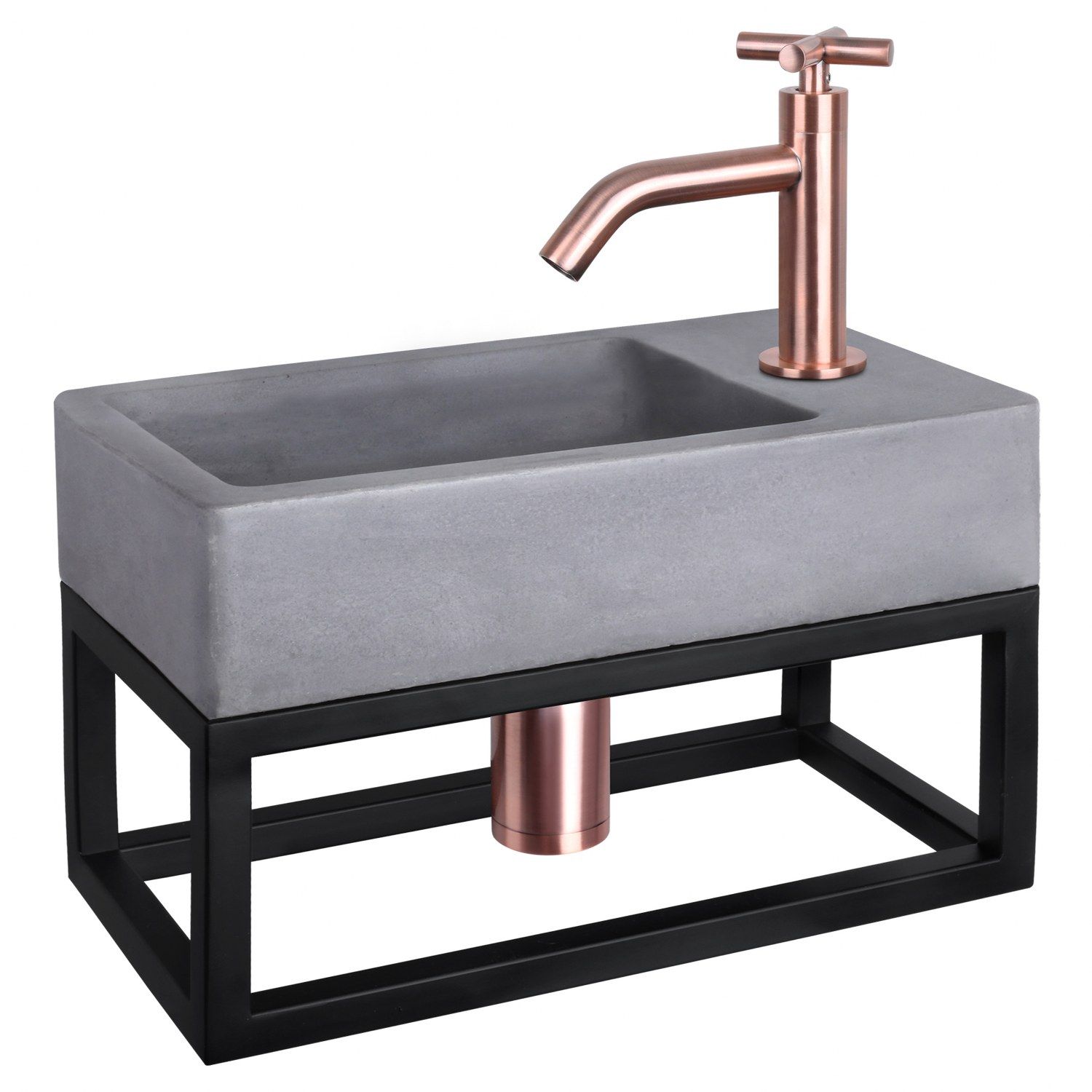 Differnz Differnz Force fonteinset beton donkergrijs - kraan kruis - met handdoekrek rood koper