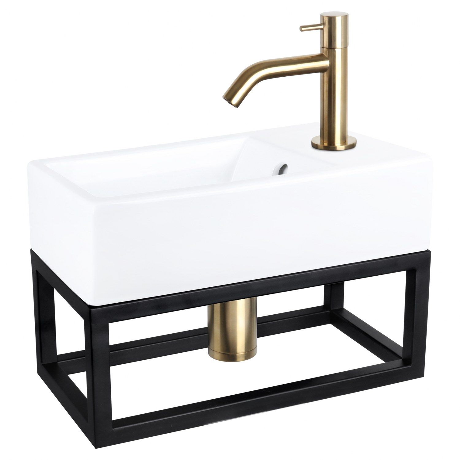 Differnz Differnz Force fonteinset keramiek - kraan gebogen - met handdoekrek mat goud