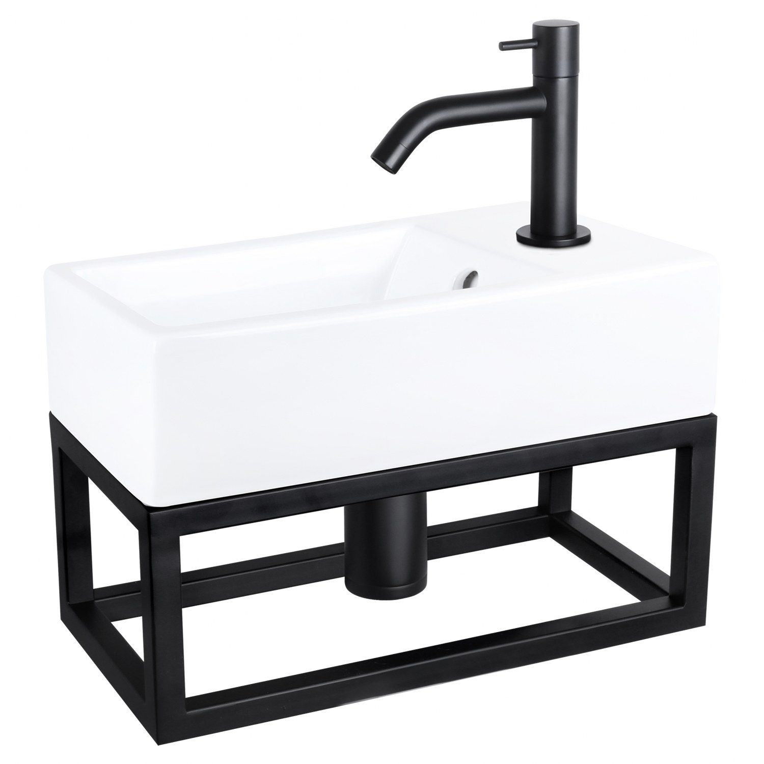 Differnz Differnz Force fonteinset keramiek - kraan gebogen - met handdoekrek mat zwart