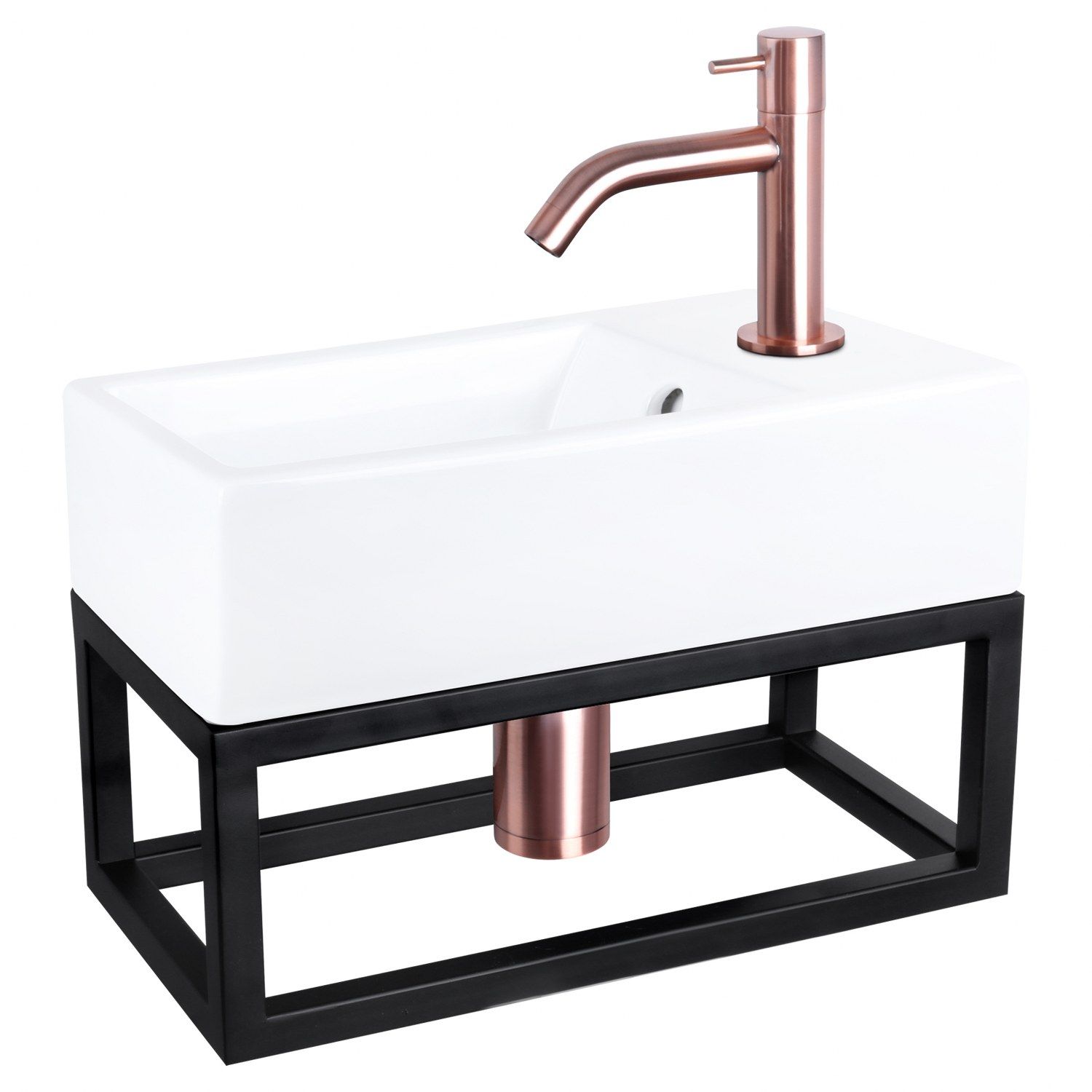 Differnz Differnz Force fonteinset keramiek - kraan gebogen - met handdoekrek rood koper