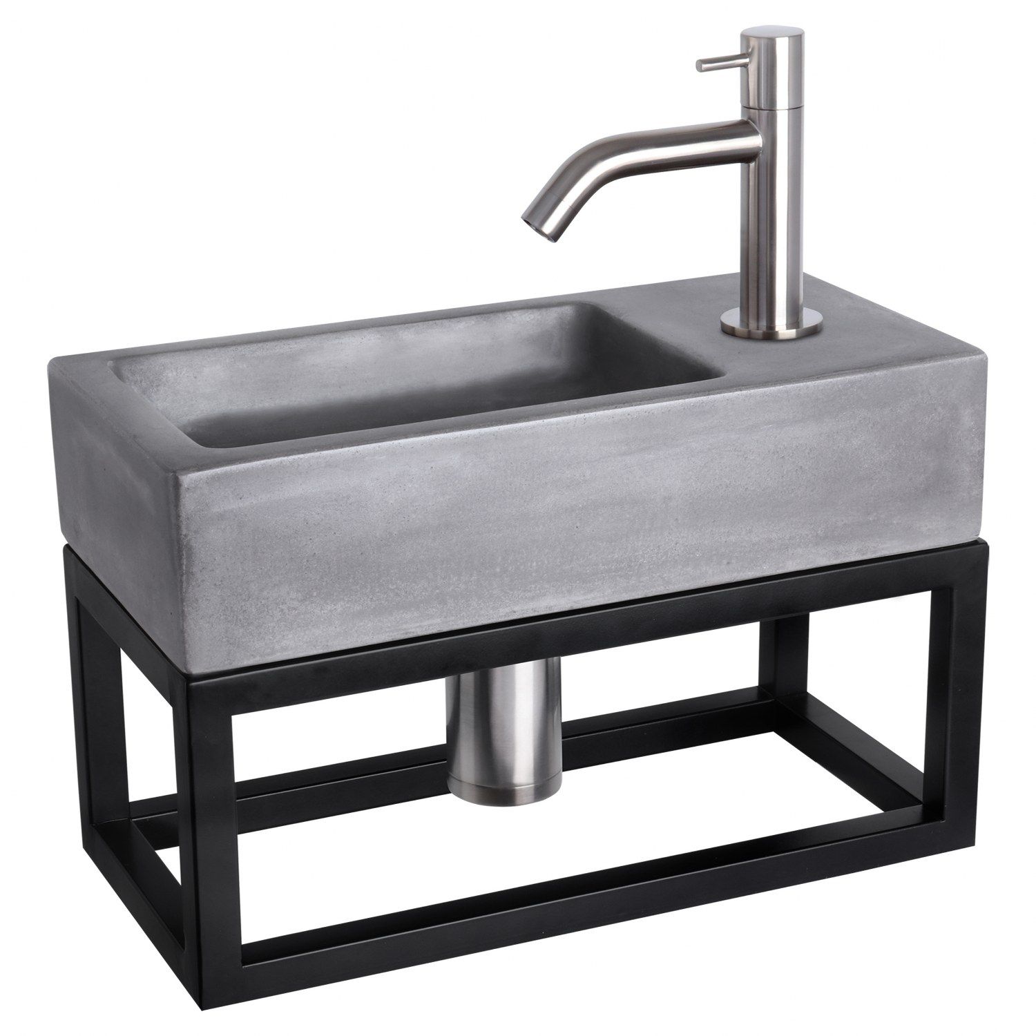 Differnz Differnz Ravo fonteinset beton donkergrijs - kraan gebogen - met handdoekrek mat chroom