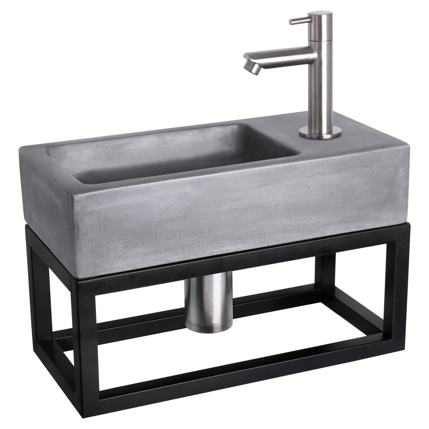 Differnz Differnz Ravo fonteinset beton donkergrijs - kraan recht - met handdoekrek mat chroom