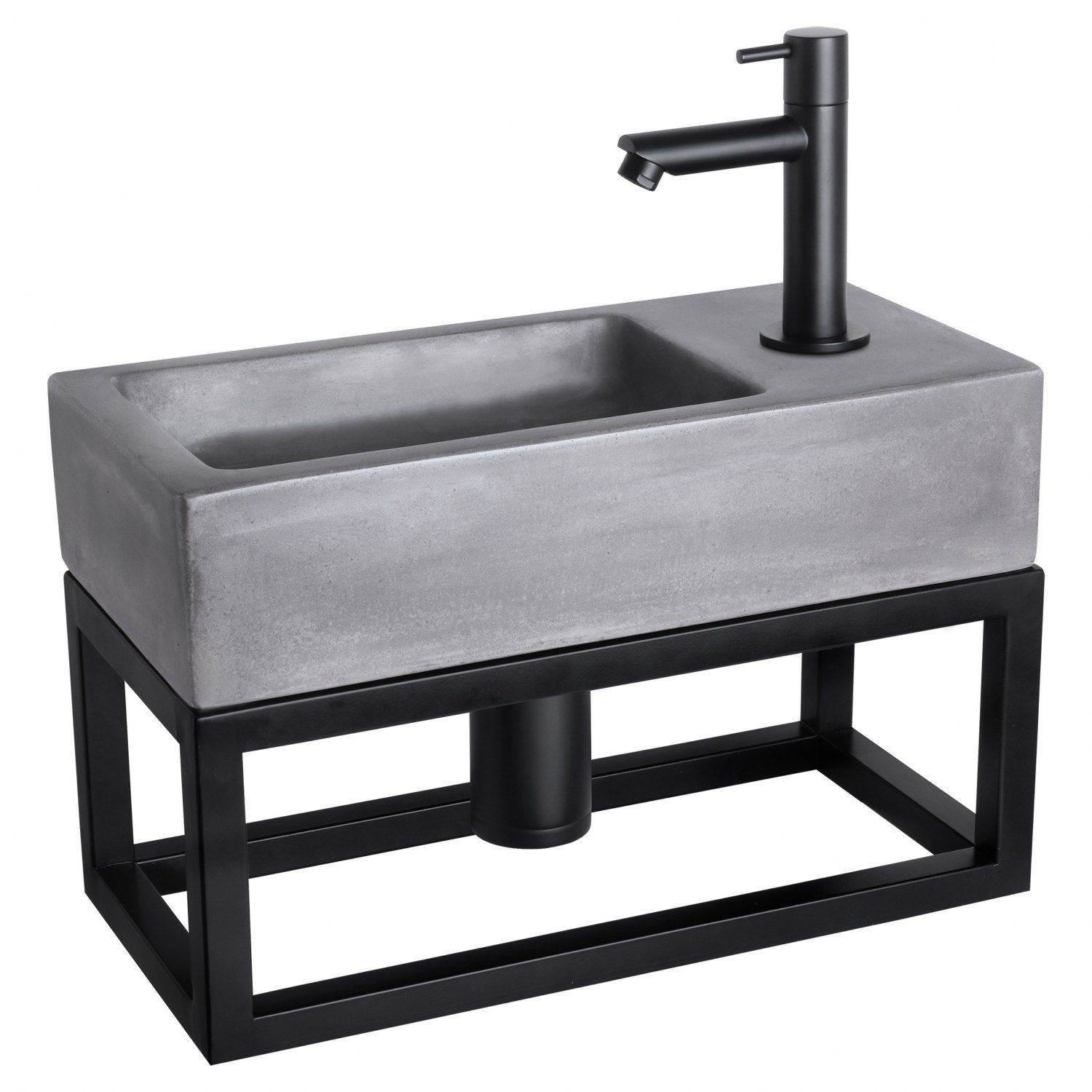 Differnz Differnz Ravo fonteinset beton donkergrijs - kraan recht - met handdoekrek mat zwart