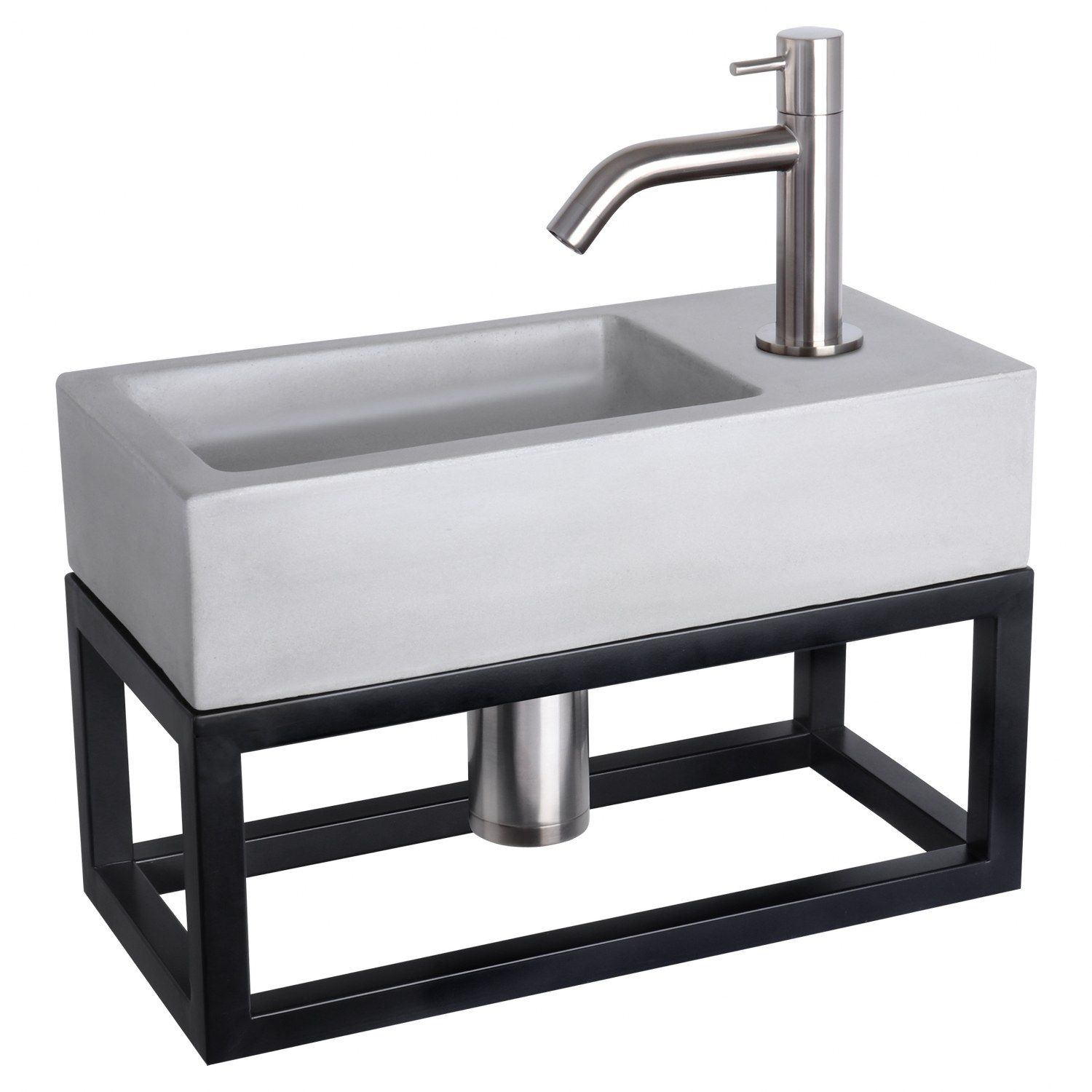 Differnz Differnz Ravo fonteinset beton lichtgrijs - kraan gebogen - met handdoekrek mat chroom