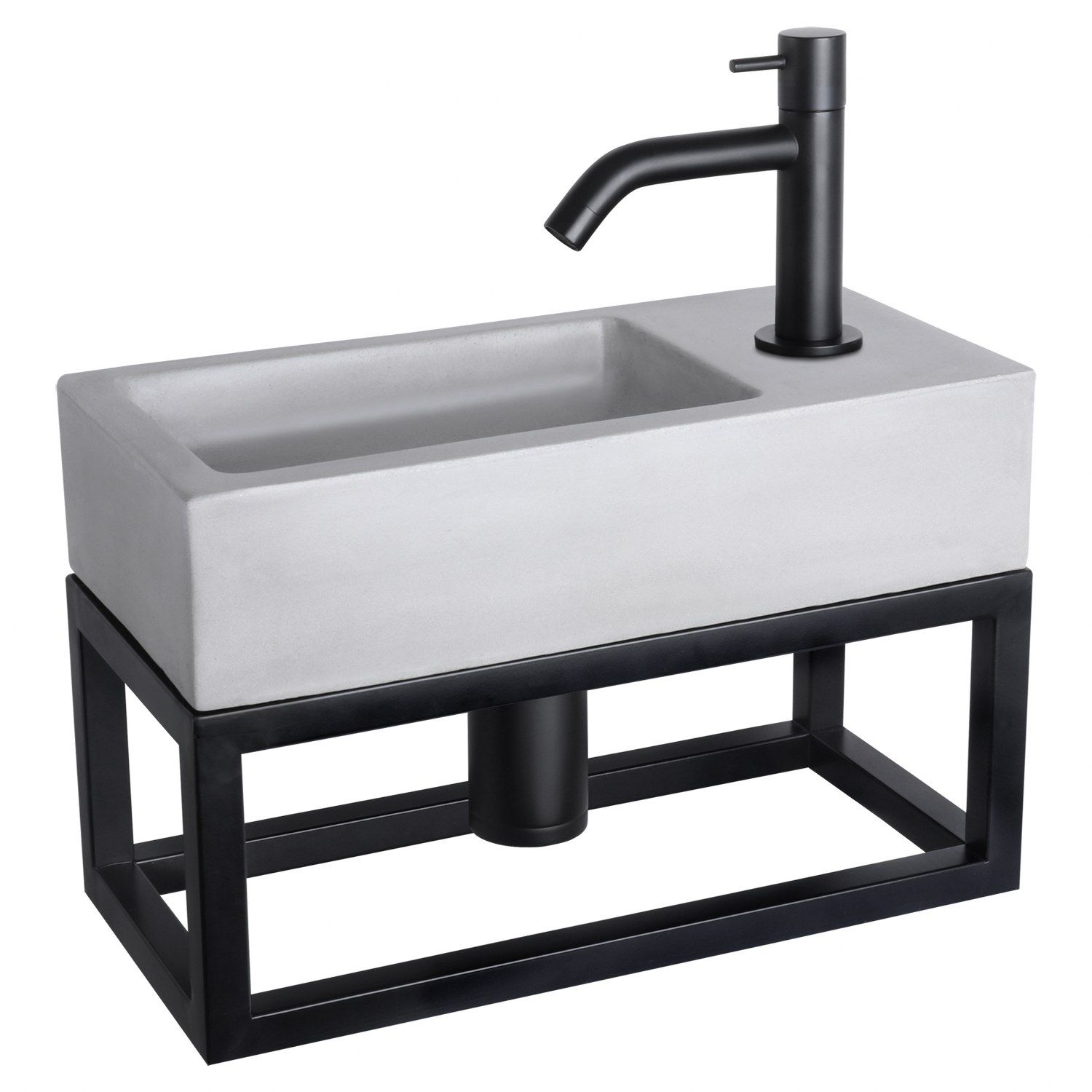 Differnz Differnz Ravo fonteinset beton lichtgrijs - kraan gebogen - met handdoekrek mat zwart