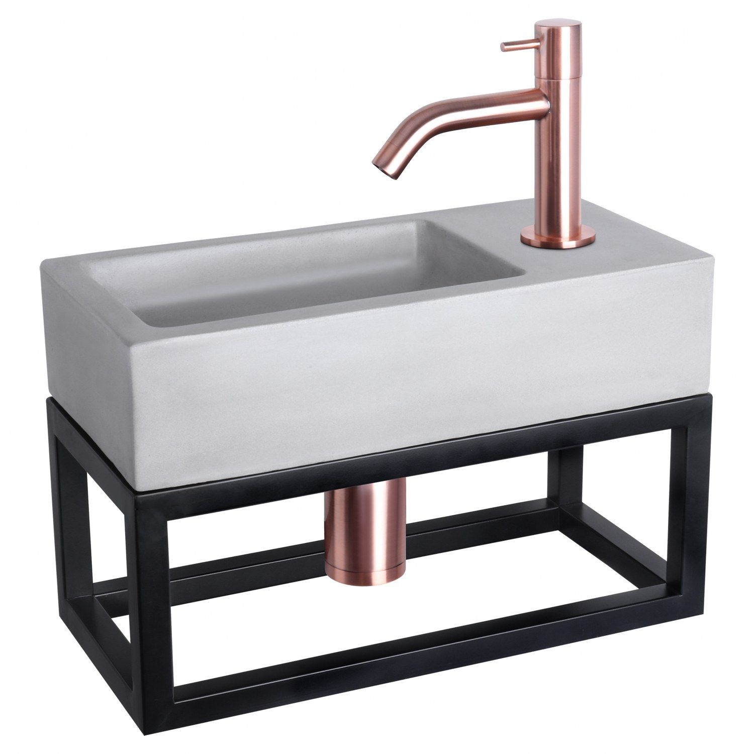 Differnz Differnz Ravo fonteinset beton lichtgrijs - kraan gebogen - met handdoekrek rood koper