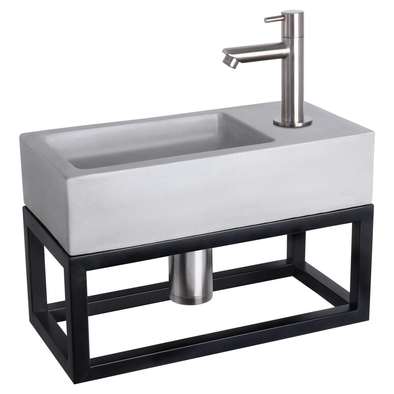 Differnz Differnz Ravo fonteinset beton lichtgrijs - kraan recht - met handdoekrek mat chroom