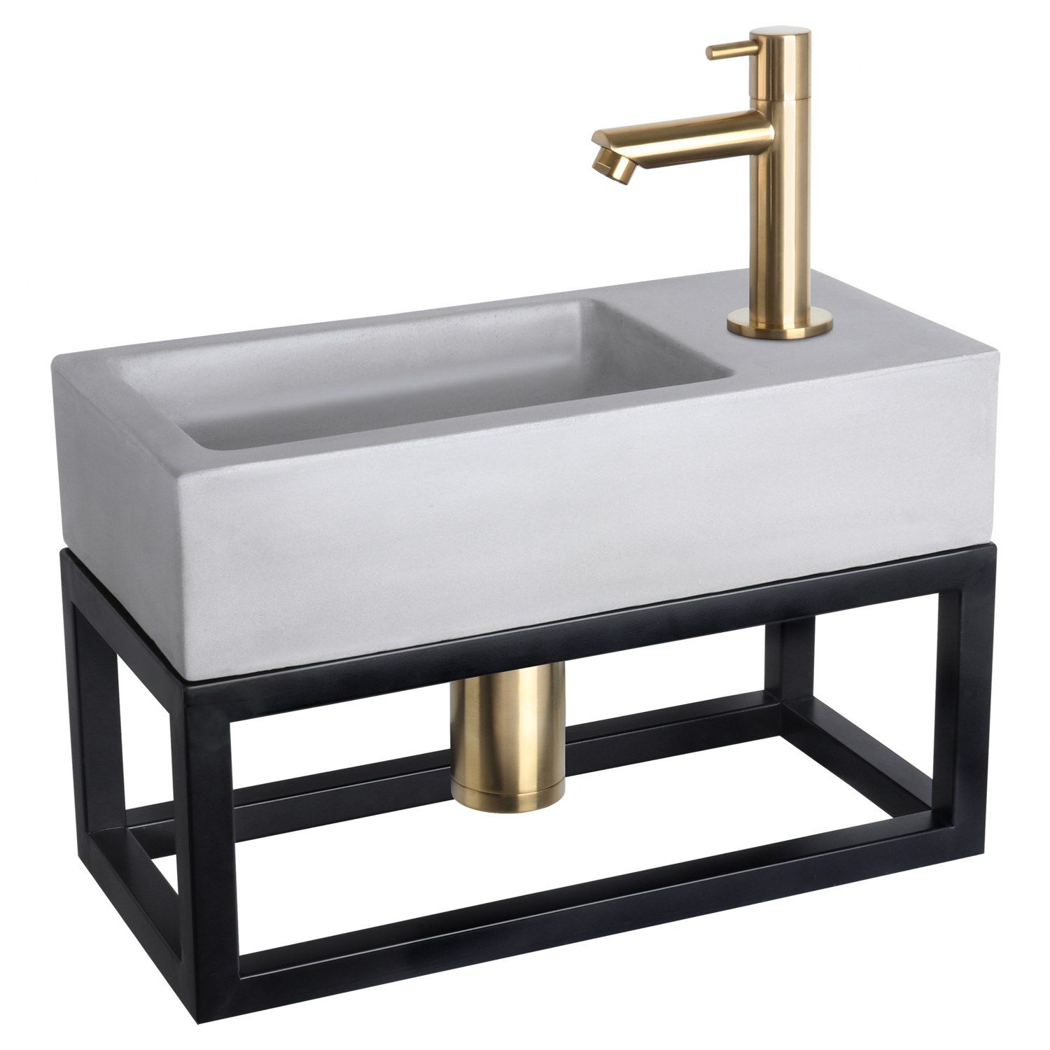 Differnz Differnz Ravo fonteinset beton lichtgrijs - kraan recht - met handdoekrek mat goud