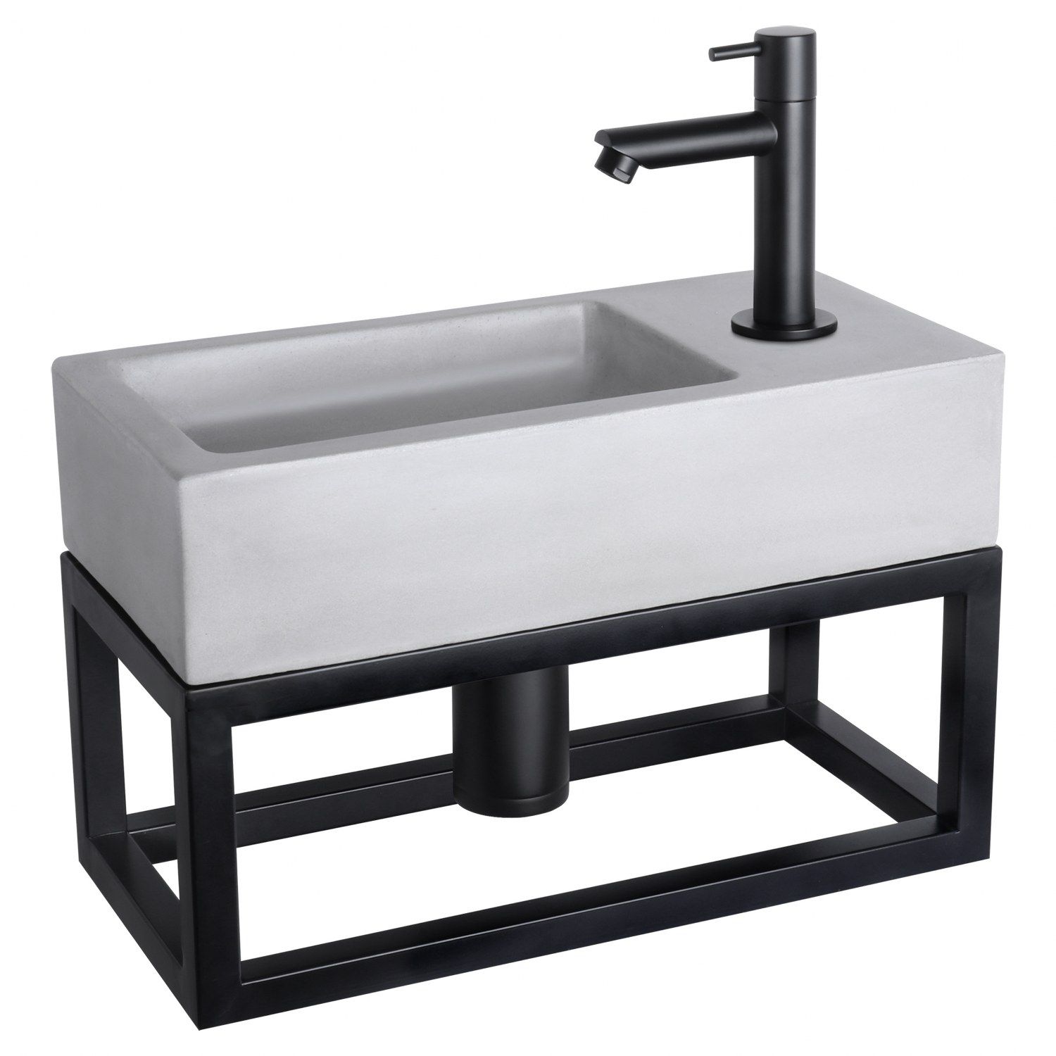 Differnz Differnz Ravo fonteinset beton lichtgrijs - kraan recht - met handdoekrek mat zwart