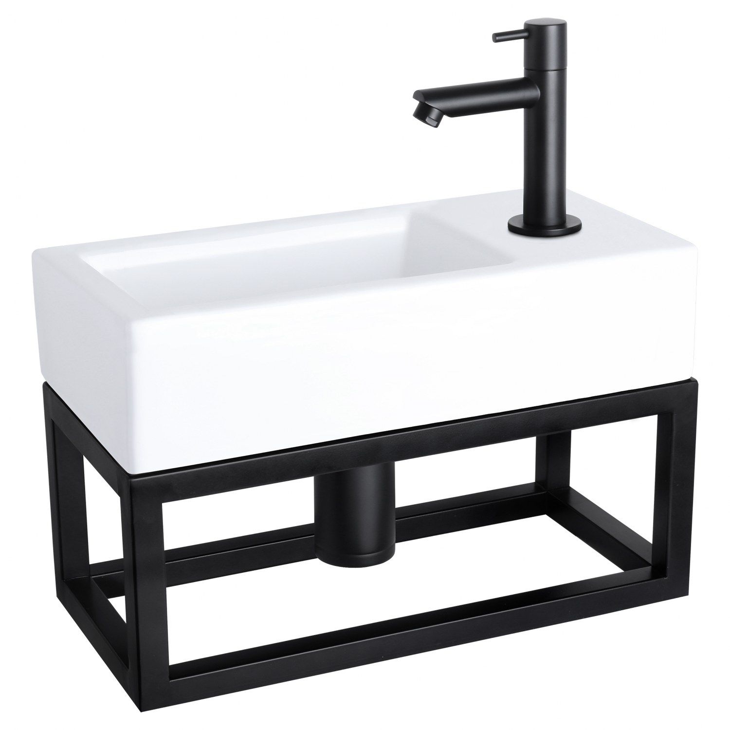 Differnz Differnz Ravo fonteinset keramiek - kraan recht - met handdoekrek mat zwart