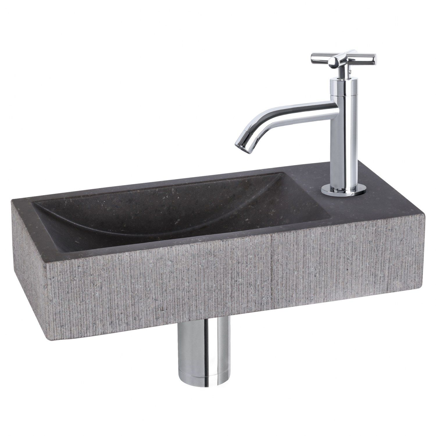 Differnz Differnz Ribble fonteinset bombai black - natuursteen - kraan kruis chroom