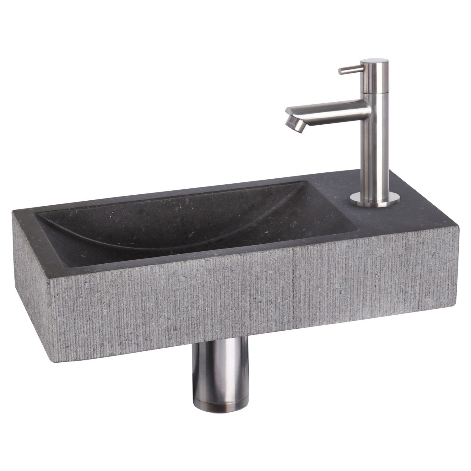 Differnz Differnz Ribble fonteinset bombai black - natuursteen - kraan recht mat chroom