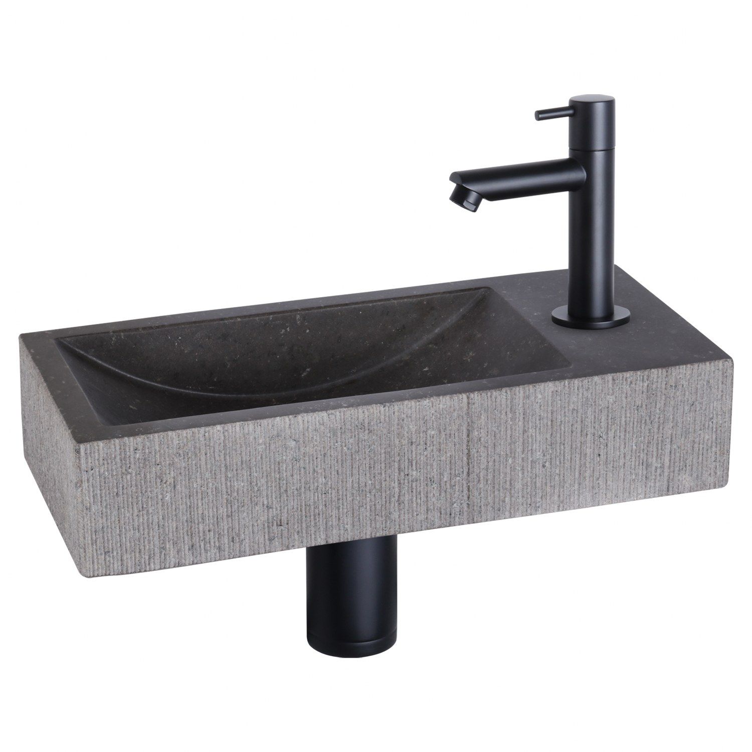 Differnz Differnz Ribble fonteinset bombai black - natuursteen - kraan recht mat zwart