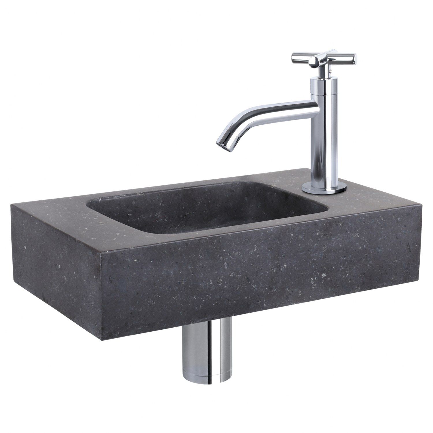 Differnz Differnz fonteinset bombai black - natuursteen - kraan kruis chroom