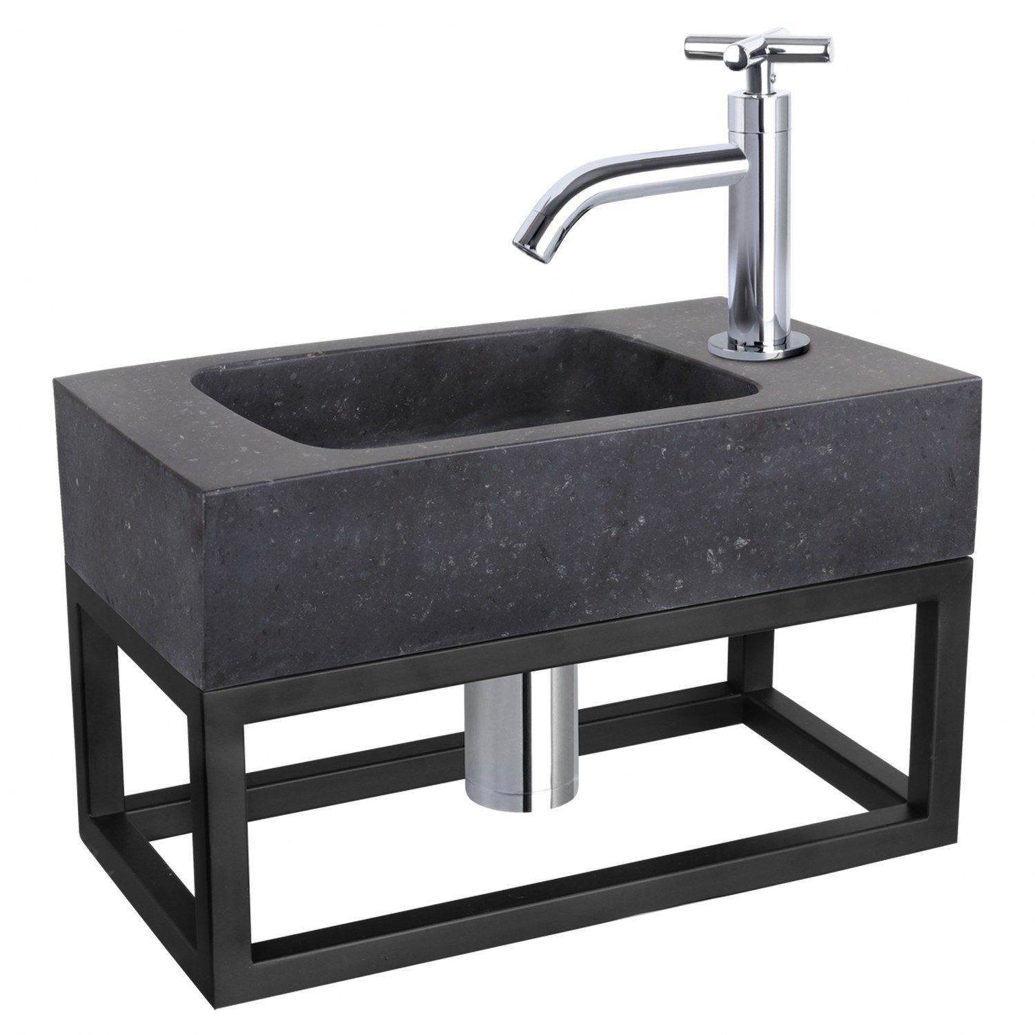 Differnz Differnz fonteinset bombai black - natuursteen - kraan kruis - met handdoekrek chroom