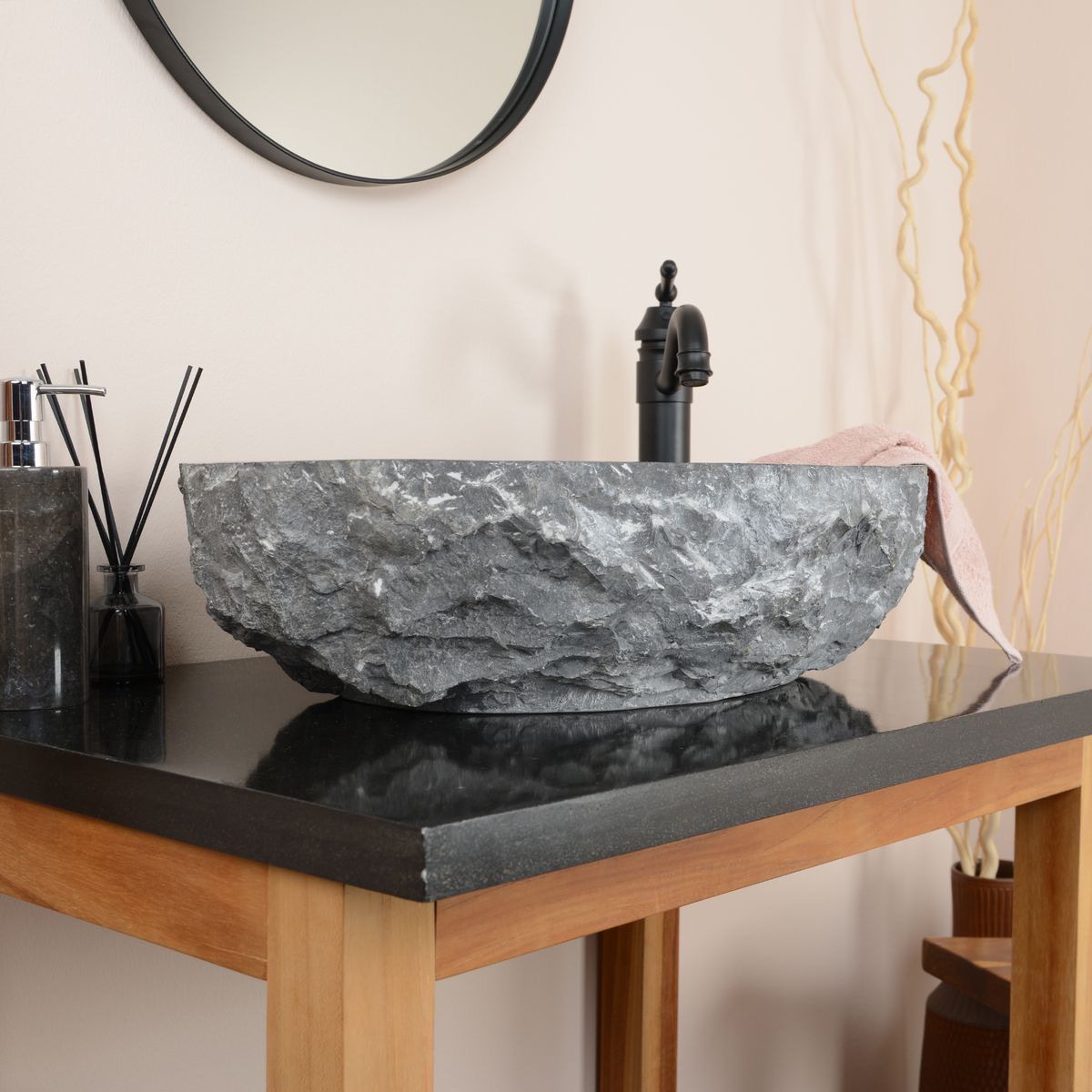 Novioproducts Natuurstenen waskom rond 35x15 cm